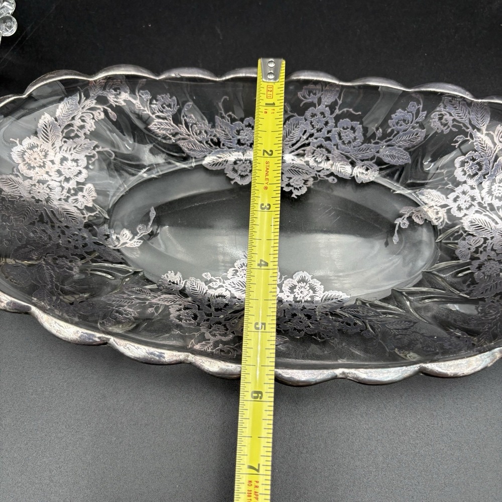 Set Silver City Glass Flanders Poppy Divided Relish & 11" Oval Dish Silver Leaf - Picture 9 of 14